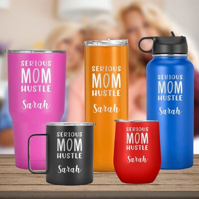 Serious Mom Hustle Custom Name Tumbler, Mother Day, Birthday Gift, Cool Mom Mug, Gift For her, Funny Mug, Mom Travel Mug - image1